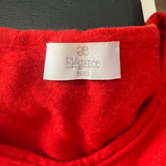 Elegance Paris women's sweater, long sleeves, red color.100 % cashmere - Picture 3 of 7